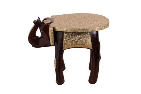 Crafted wonders Elephant Shape Handpainted Wooden Round Stool Cum Side Table( 12 inch )
