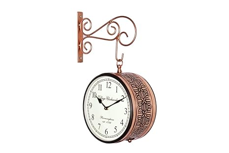 Crafted wonders Antique Round Metal Double Sided Railway Station Clock for Home and Office (Copper, 8 Inch)