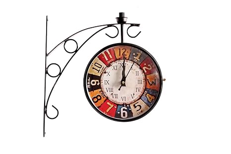 Crafted Wonders Clock with Colourful Numbers Vintage Wall Clock Home Decor Instrument Antique Look 10 inch