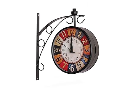Crafted Wonders Clock with Colourful Numbers Vintage Wall Clock Home Decor Instrument Antique Look 10 inch