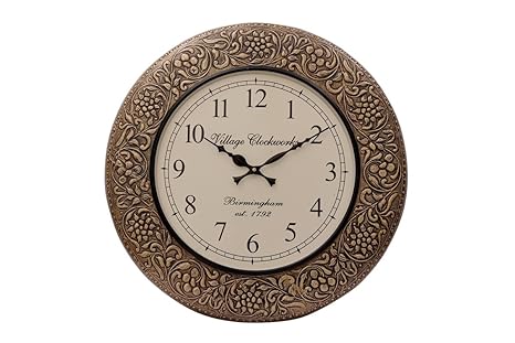 Crafted wonders 16 inch Vintage Floral Round Wooden Wall Clock