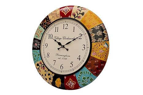 Crafted Wonders Round 16 Multicolour Wooden Wall Clock With Traditional Design