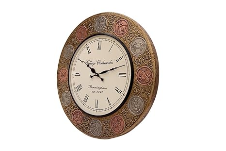 Crafted Wonders Round 16 Inch Pink And Beige With Astrological Design Wooden Wall Clock