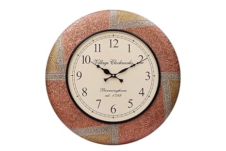 Crafted Wonders Round 16 Vintage Pink And Beige Wooden Wall Clock