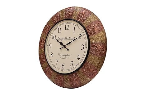 Crafted wonders 16 inch Pink and Beige,Floral Round Wooden Wall Clock