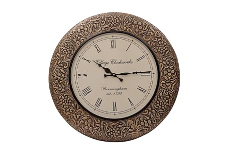 Crafted wonders 16 inch Vintage Floral Round Wooden Wall Clock