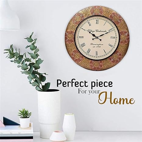 Crafted wonders 16 inch Pink and Beige,Floral Round Wooden Wall Clock