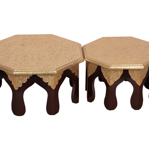 Crafted Wonders Decorative Brass Bajot / Stool Set of 2