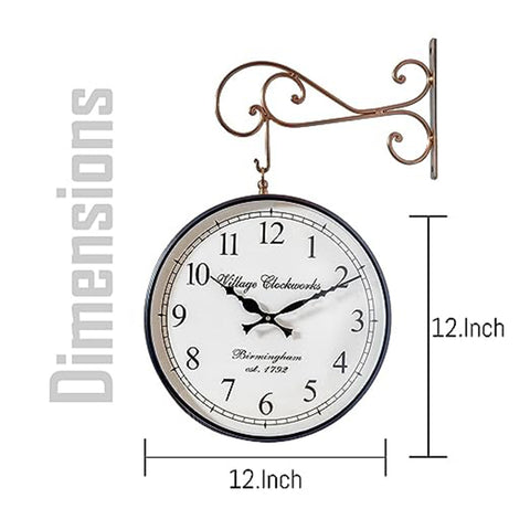 Crafted wonders Metal Vintage Double Sided Analog Wall Clock | Railway Station Antique Decorative Clock with Golden Finishing | Wall Clock for Home, Office, Gym, Classroom (Color: Golden)