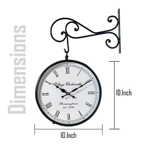Crafted wonders Metal Vintage Double Sided Analog Wall Clock | Railway Station Double Sided Antique Decorative Clock with Brass Finishing  Black Jaali Double Side Railway Clock
