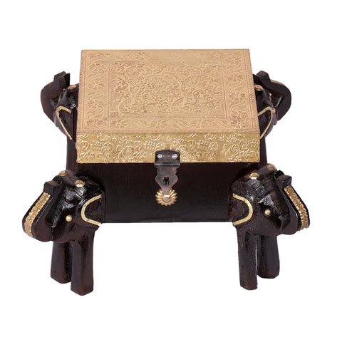 Tile Stool Cum Dry Fruit Box Multipurpose Decorative Box (Brass)